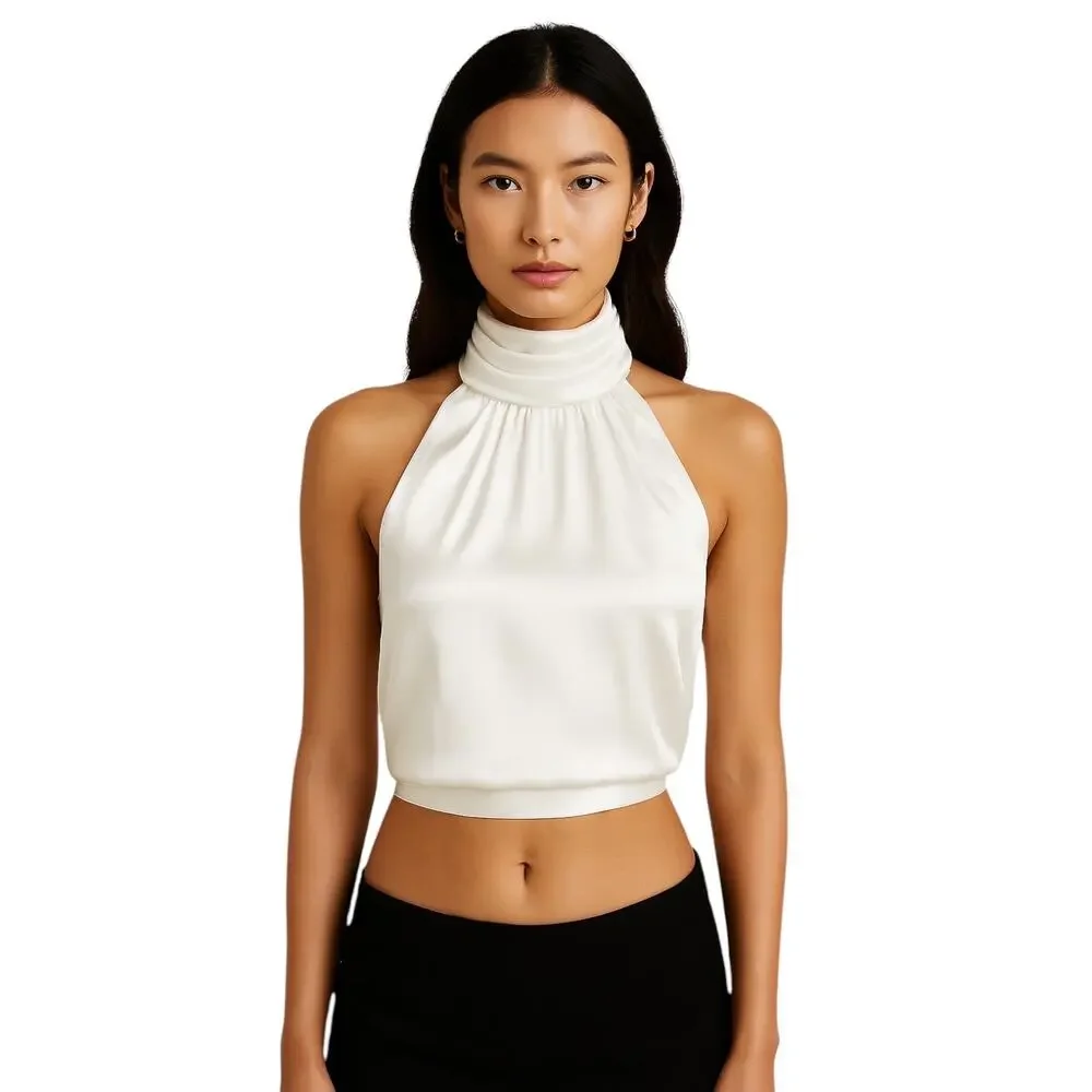 Princess Polly White Sleeveless Halter Neck Cami Camisole Crop Tank Top Size 10